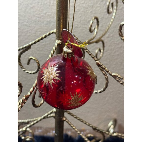 Home For The Holidays Red & Gold Glass Christmas Ornament With Star Design  NEW - Picture 2 of 8